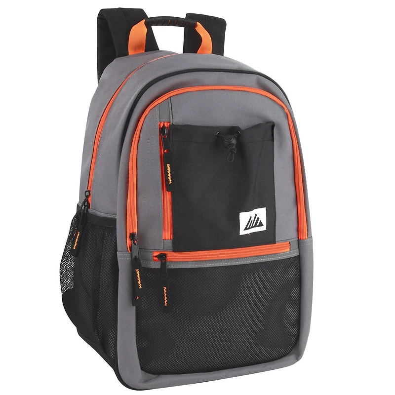 Trail Maker Multi-Pocket Backpack with Front Mesh Zipper Pocket, Side Mesh Pockets, Padded Laptop Pocket, Rubber Grip Handle & Reflective Trim for Travel, Commute, School & Gym in Black & Neon Green