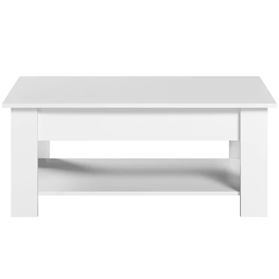 Fullfurnique Table basse à Plateau Relevable avec Grand Compartiment Caché et Étagère de Rangement Ouverte, Blanc