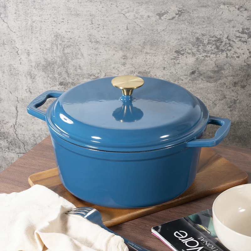 Cocotte en fonte émaillée antiadhésive Mainstays 4,75 L, bleue - 1 unité