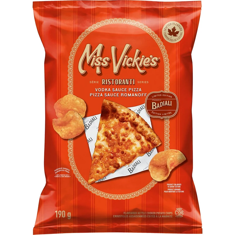 Miss Vickie's croustilles assaisonnées cuites à la marmite Pizza sauce Romanoff 190 g.