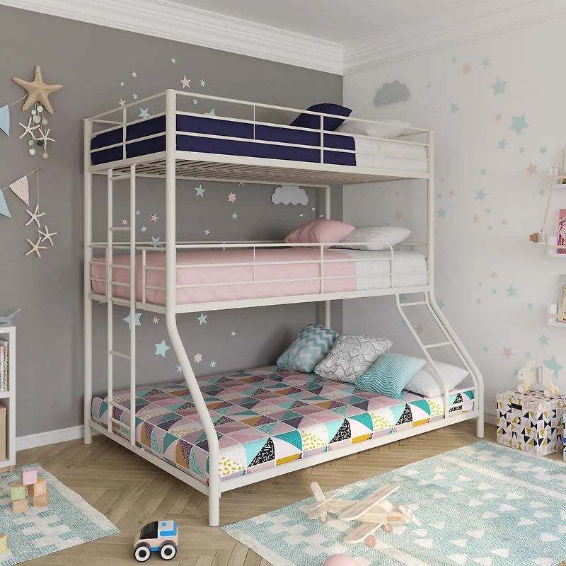 DHP Everleigh Triple Metal Bunk Bed, Twin/Twin/Full, Off White
