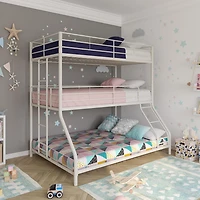 DHP Everleigh Triple Metal Bunk Bed, Twin/Twin/Full, Off White