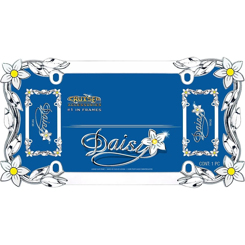 Cruiser Accessories Daisy License Plate Frame, Chrome/Painted, Fits 32x17cm License Plate