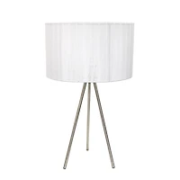 Lampe de table trépied en nickel brossé Simple Designs avec abat-jour en soie plissée
