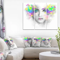 Design Art Femme Grise Avec Fleurs Vertes Art Sur Toile