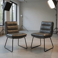 Homy Casa Set of 2 Mid Century Faux Leather Dining Chairs with Modern Sled Legs and Soft Cushion Seat