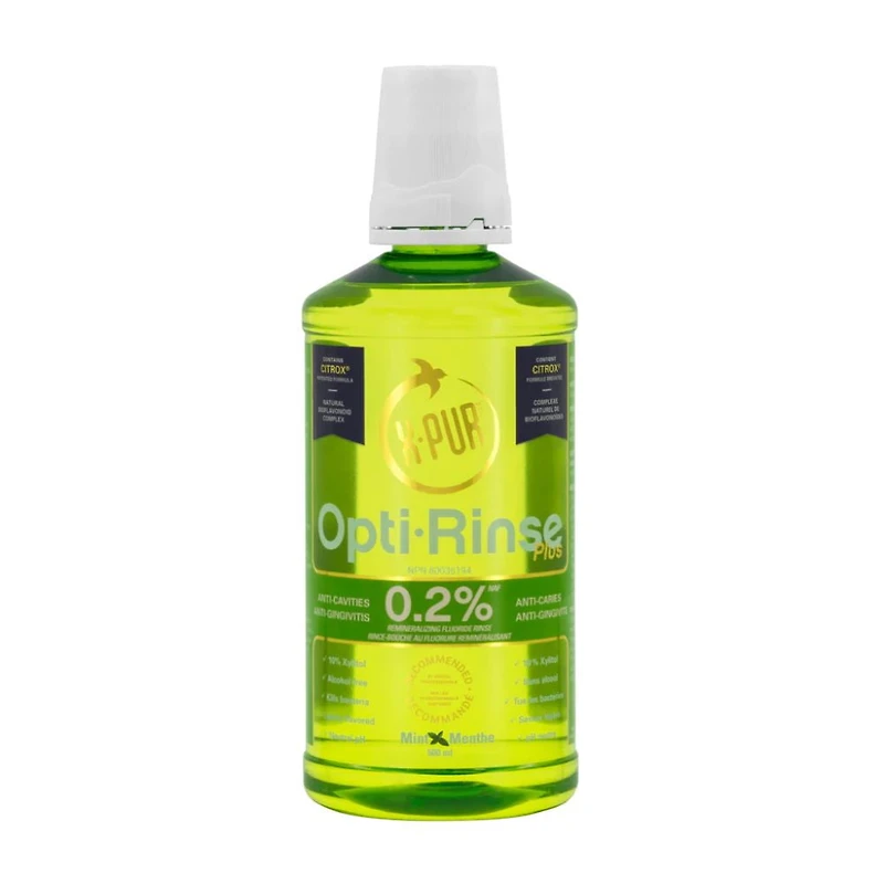 X-PUR Opti-Rinse Plus Mouth Wash Mint Flavour with 0.2% Sodium Fluoride, Alcohol Free, 10% Xylitol