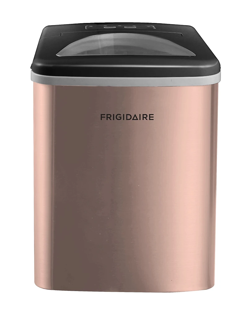 Machine à glaçons Frigidaire de 12 kg (26 lb), modèle Bullet, à poser sur le comptoir, avec commandes LED, en acier inoxydable cuivré.