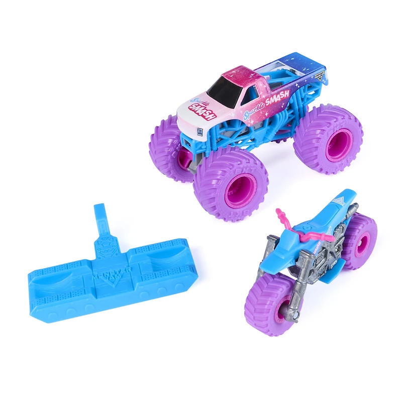 Monster Jam Sparkle Smash Monster Truck and Dirt Bike Vehicle 2-Pack, 1:64 Scale