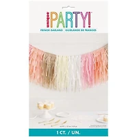 Layered Pink & White Tissue & Gold Foil Fringe Garland, Measures 6.9ft, 2.1m
