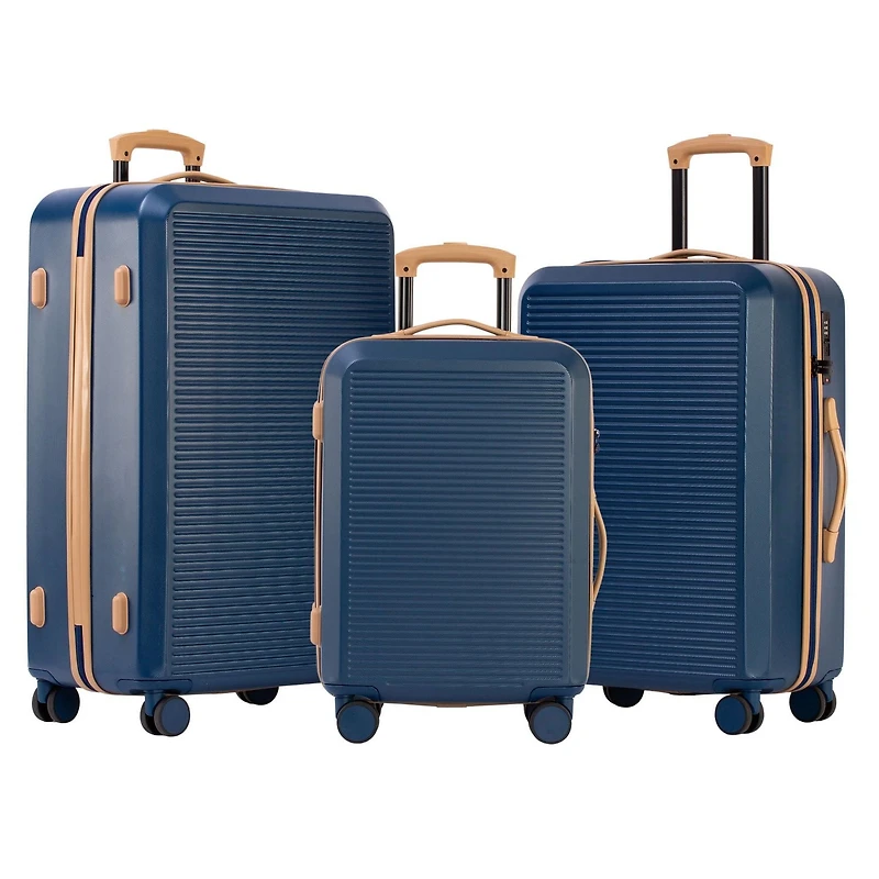 Ensemble de bagages rigides 3 pièces : Valises grandes 28 pouces et 24 pouces avec roulettes, et Valise Cabine 20 pouces