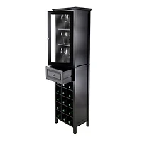 Winsome Burgundy Wine Cabinet 15-Bottle, Glass Door, Black Finish