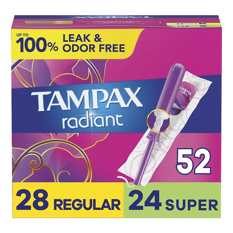 Tampax Radiant Tampons Multipack, with LeakGuard Braid, Regular/Super Absorbency, Unscented