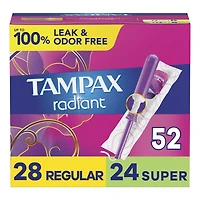 Tampax Radiant Tampons Multipack, with LeakGuard Braid, Regular/Super Absorbency, Unscented