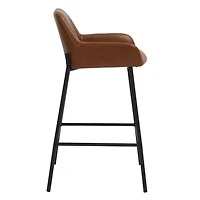 Contemporary Faux Leather & Metal 26" Counter Stool, PU, Set of 2 - Saddle & Black