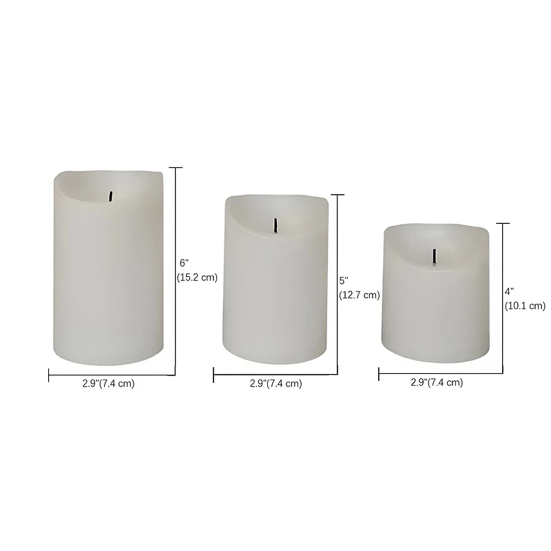 Mainstays White Rechargeable Flameless LED Pillar Candles,Various Sizes, 3 pack