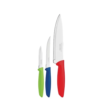 Tramontina Plenus Cutlery Ensemble de 3 couteaux en acier inoxydable 18/0 avec poignées en polypropylène multicolores