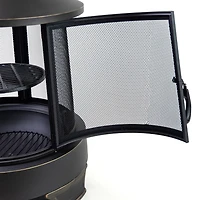 Deko Living Foyer de cheminée à bois en acier d'extérieur de 30 pouces de diamètre avec grille de cuisson en fonte et tisonnier