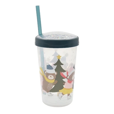Holiday Time Blue Plastic Straw Tumbler, 3.5 inch x 3.5 inch x 7.9 inch, 1 Piece