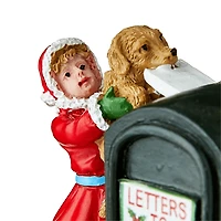 Christmas Village Dog Letter To Santa Decorative Figurine, 2.5 in, Multi-color Resin and Calcium Carbonate, by Holiday Time