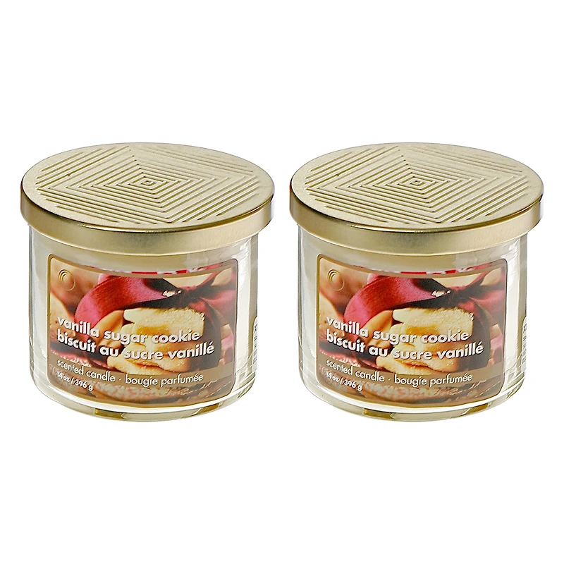 Bougie En Pot À 3 Mèches De 400 Ml Avec Couvercle En Métal (Biscuit Au Sucre Vanillé) - Lot De 2