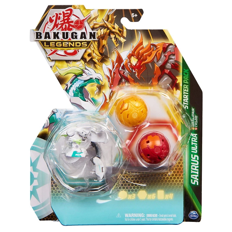 Bakugan Legends Starter Pack, Coffret de 3, Sairus Ultra avec Auxillataur et Cycloid, Figurines articulées à collectionner, à partir de 6 ans