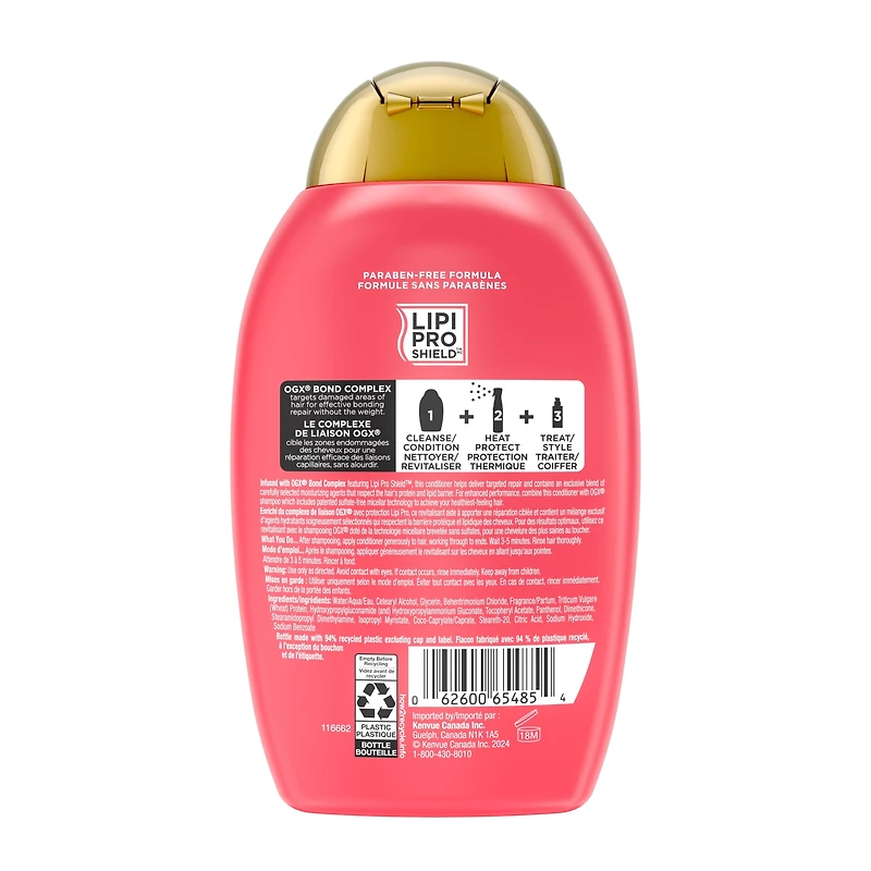 OGX Repair & Protect Bond Protein Repair Conditioner, Lightweight Conditioner Targets Damaged Areas of Hair for Effective Bond Repair, Sulfate-Free Surfactants, 385 mL