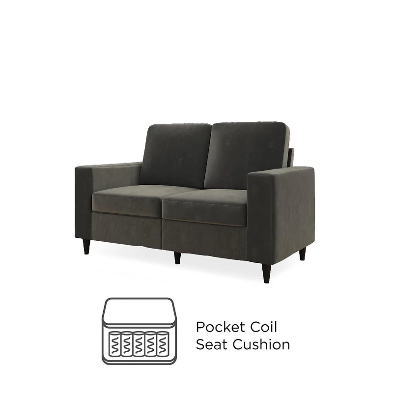 Hometrends Cody Gray Velvet Love Seat Sofa, 2 Seater