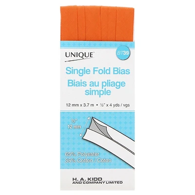 UNIQUE Biais à pli simple — 3,7 m, polycoton, étroit 13 mm x 3,7 m