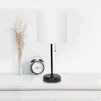 LimeLights Black Stick Lamp with Charging Outlet and Fabric Shade, White