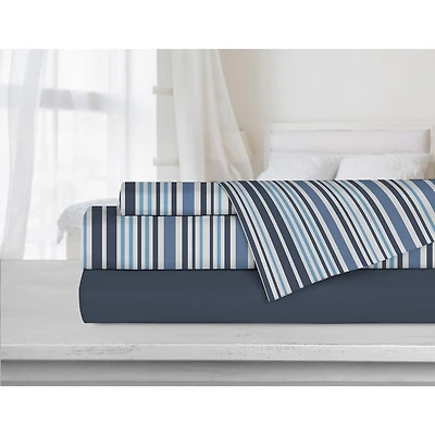 Safdie & Co. Premium Ultra Soft Bedding Striped Sheet Set 4PC Queen Navy