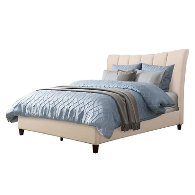 CorLiving Rosewell Upholstered Full Size Bed Frame with Vertical Channel-Tufted Headboard - Box Spring Required