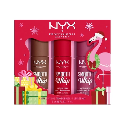 NYX PROFESSIONAL MAKEUP, Ensemble-cadeau des fêtes trio Smooth Whip, Édition limitée, Ensemble de 3 rouge à lèvres liquides, Fini mat - MULTI