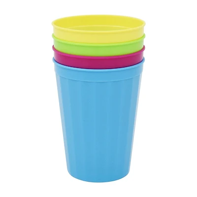 Gobelet en plastique Mainstays 4 couleurs assorties, 8,2 cm x 8,2 cm x 10,5 cm, 4 pièces 50% de matériaux recyclés