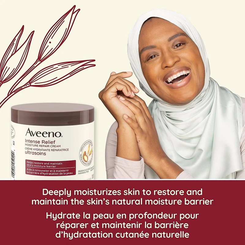 Crème ultrasoins Hydratation réparatrice Aveeno, Beurre de karité, Triple avoine, Hydratant pour peau très sèche, Sans parfum 306 ml