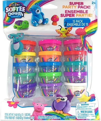 Cra-Z-Art Softee Dough 15 Piece Super Party Pack, Rainbow Coloured Moulding Dough Kit for Kids