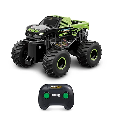 Motor Dayz 1:43 Scale RC Bigfoot Green Flames Monster Truck with LED Lights, 2.4GHz Wireless, Ages 4+, MD 1:43BIGGOOT TRUCK