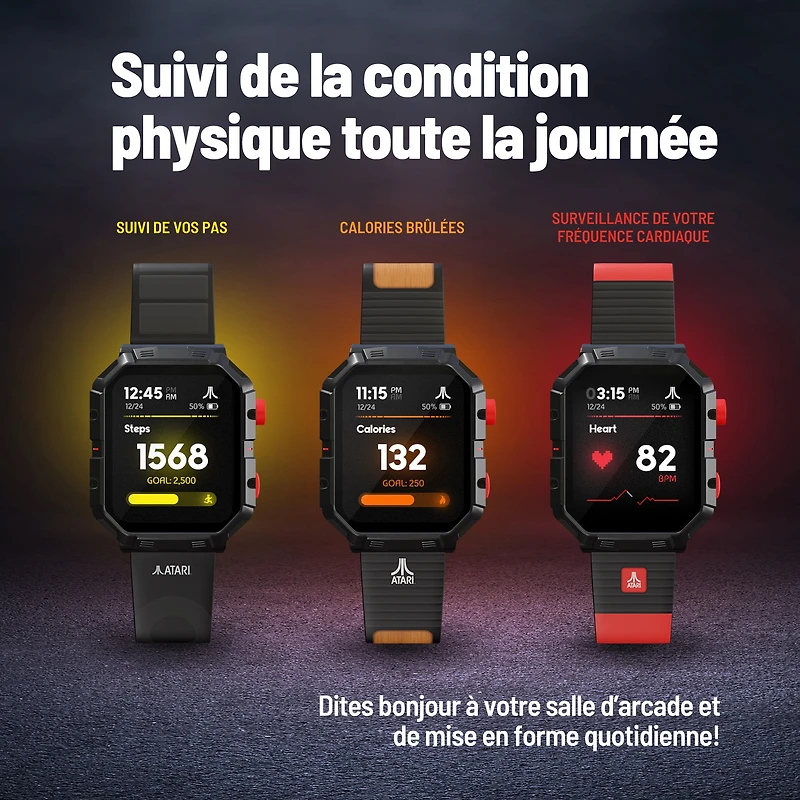 Atari 2600™ My Play Watch – Retro Gaming Smartwatch with Selective Tech, Non-Connected, Built-in Centipede™, Pong™, Missile Command™, Super Breakout™, Fitness Tracker