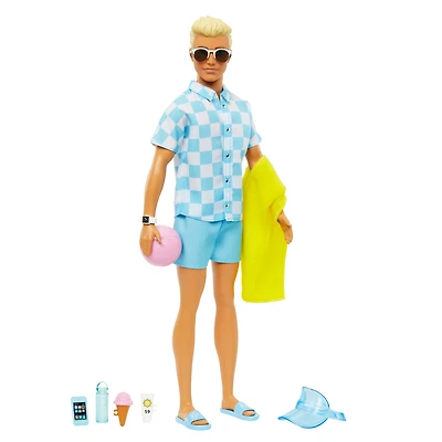 Barbie-Ken Plage-Poupée blonde short de bain et accessoires de plage