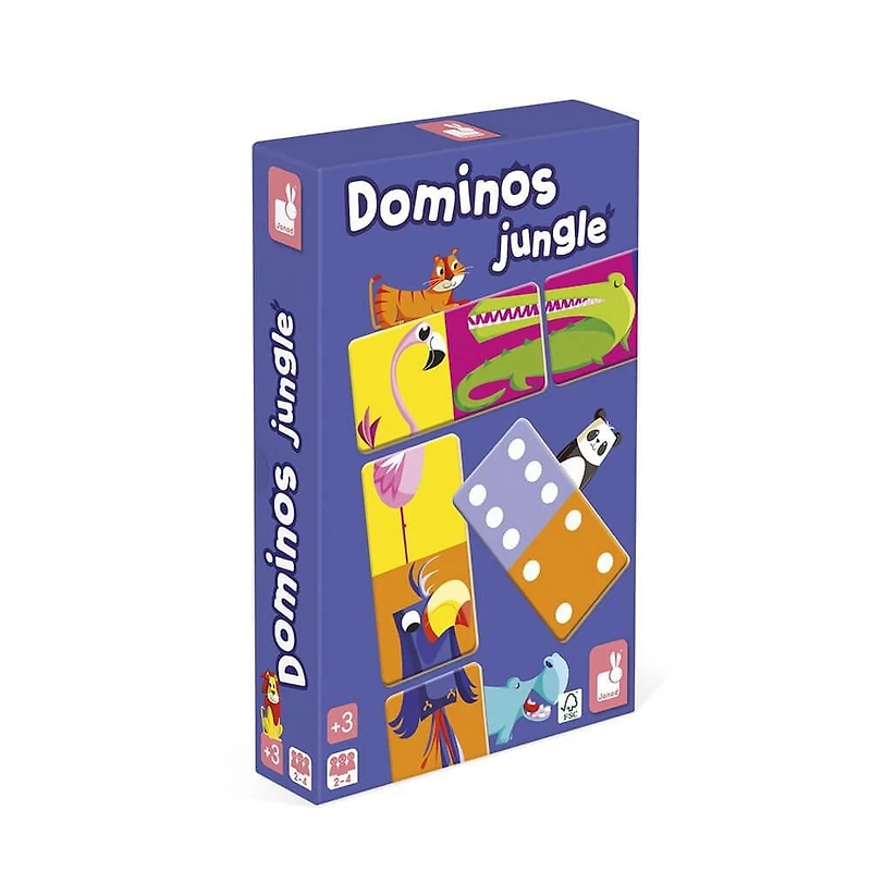 Janod Dominos Animaux de la Jungle  – Jeu Éducatif en Carton pour Enfants – À partir de 3 Ans – Développement de la Motricité Fine et Apprentissage des Nombres - 327712