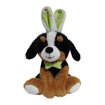 Way to Celebrate Medium Plush Puppy with Bunny Ear, Black, 10inch