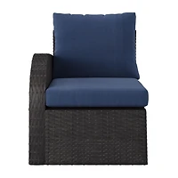 CorLiving Brisbane Rust-Resistant Wicker Left Arm Outdoor Patio Sectional Piece with Cushions