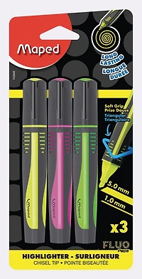 Maped Highlighter Fluo MAX x3 - Yellow / Pink / Green, x3-Triangular-Large