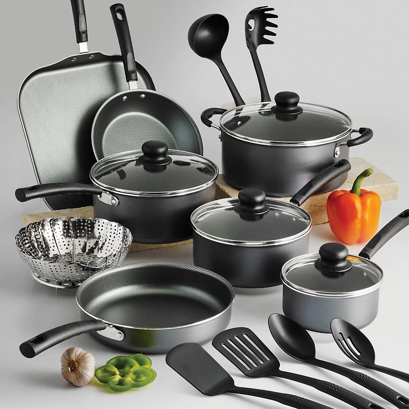 Tramontina PrimaWare 18 Pc Aluminum Nonstick Cookware Set – Steel Gray