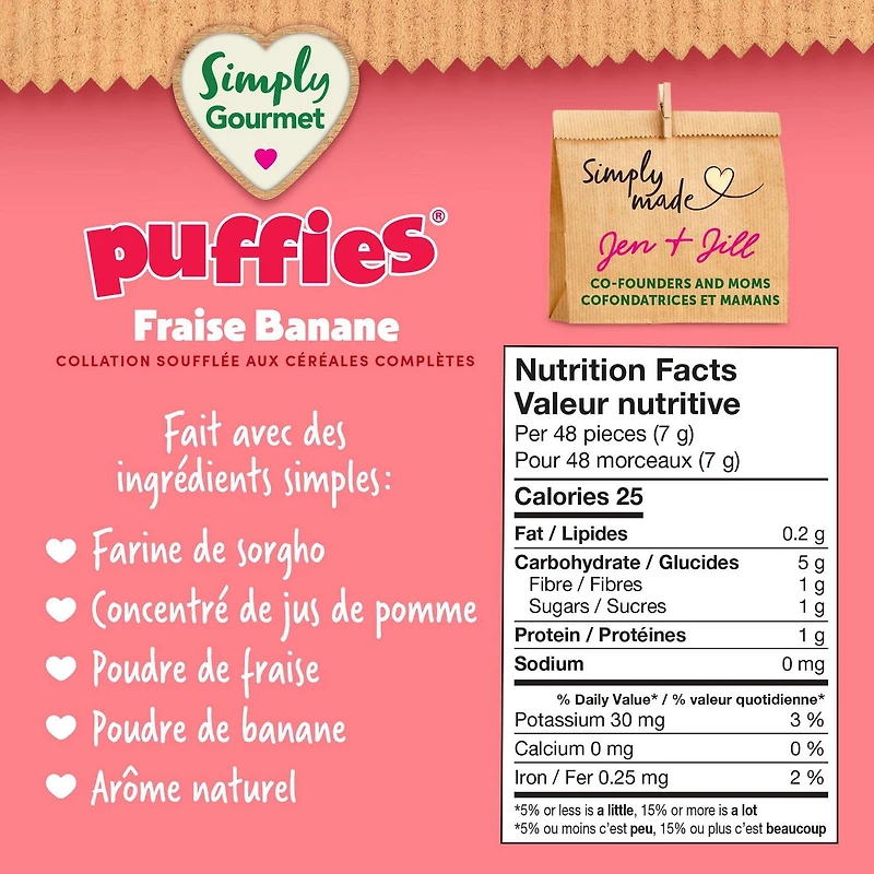 Collation pour bébé Simply Gourmet Puffies Fraise Banane Collations soufflées aux céréales