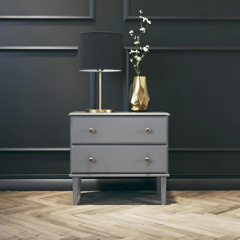 Prepac Lux Grey 2 Drawer 16"D x 27.75"W x 25"H Nightstand