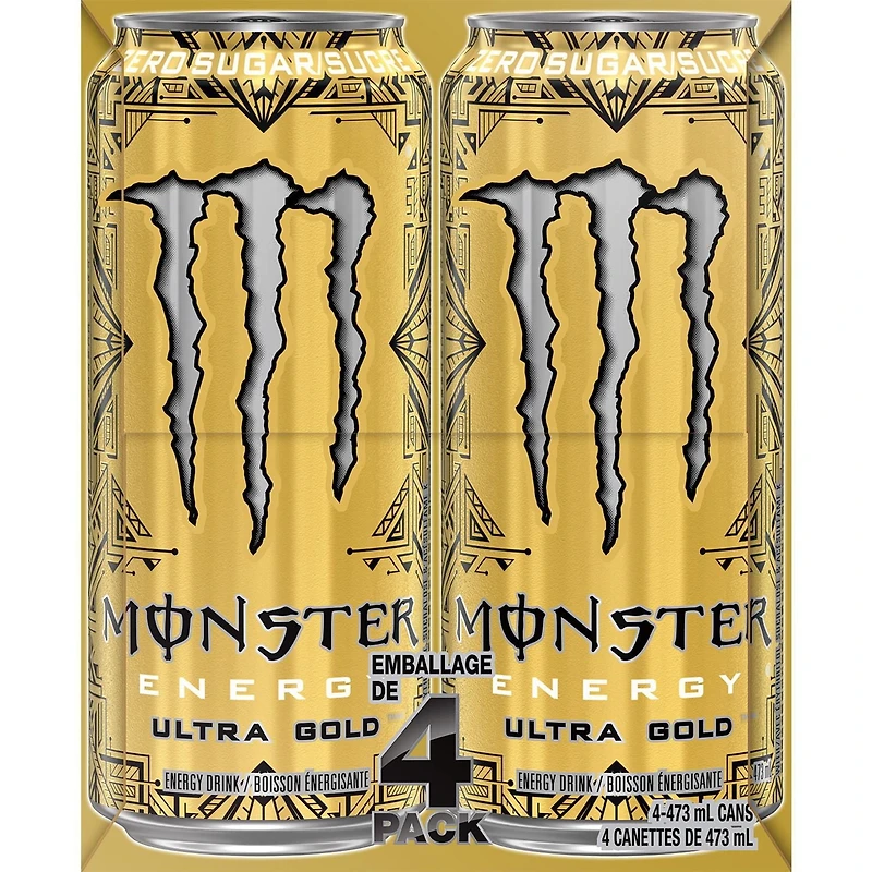MONSTER ENERGY, Ultra Gold, canette de 473 mL, emballage de 4 cannettes canette de 473mL