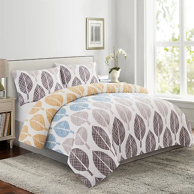 Marina Decoration Ultra Soft Silky Zipper Rich Printed Rayon from Bamboo All Season Duvet Cover Set with Pillowcases, Modern Colorful Leaves Pattern