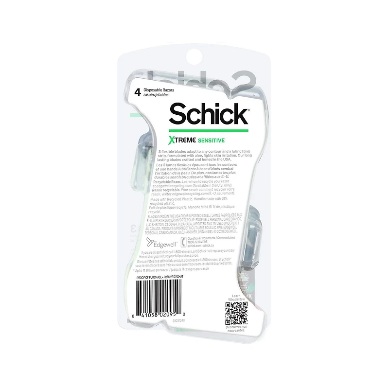 Rasoirs jetables pour hommes Schick Xtreme 3 pour peau sensible 4 rasoirs