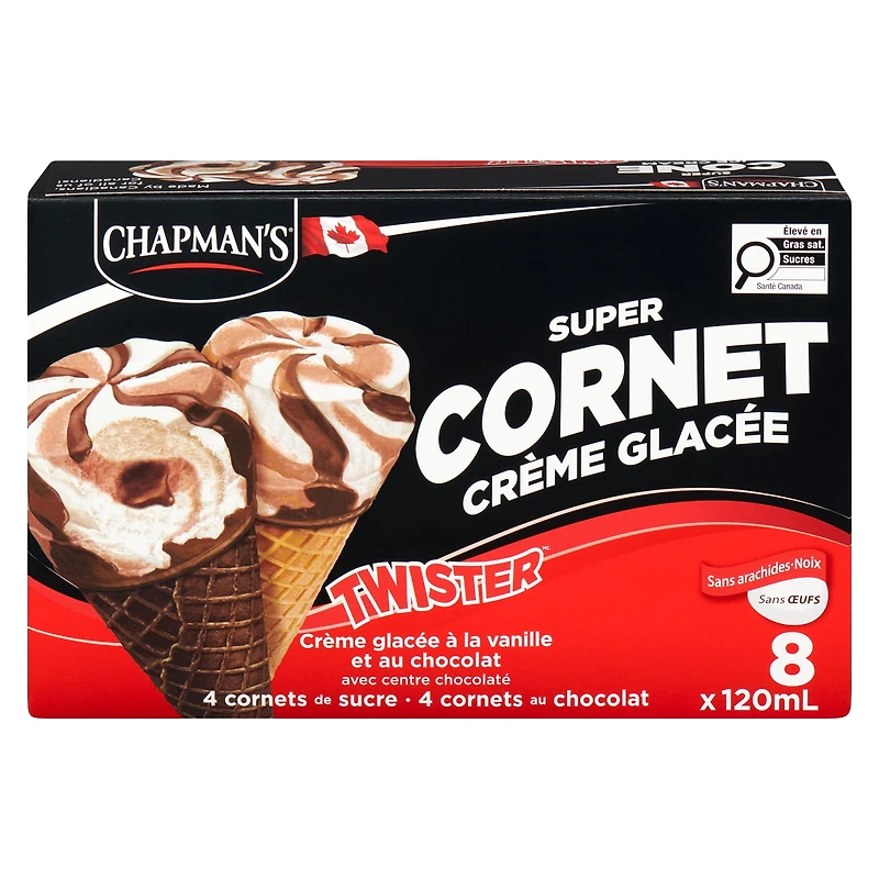 Chapman's Super Cone Twister - Crème glacée à la vanille et au chocolat avec centre chocolaté dans une carton CHAP CHOC TWISTER